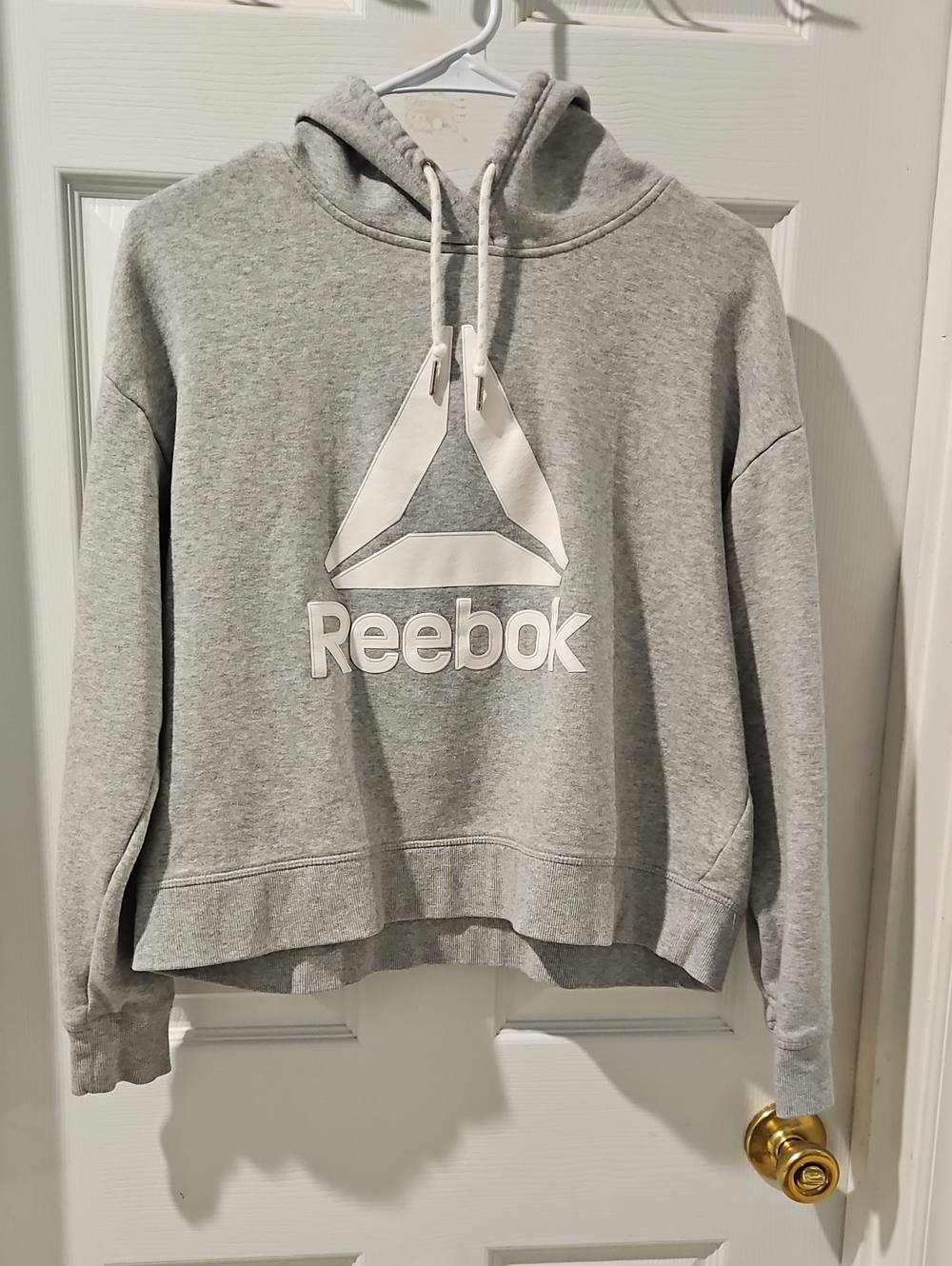 Reebok Light Gray Cropped Hoodie with White Logo